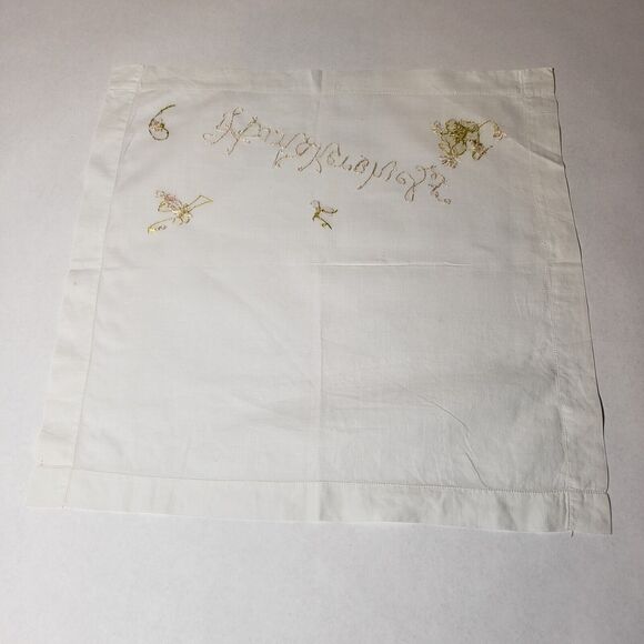 VTG HANDKERCHIEF GOLD FLOWERS EMBROIDERED POCKET SCARF BRIDAL WEDDING HANKIE - Picture 12 of 12